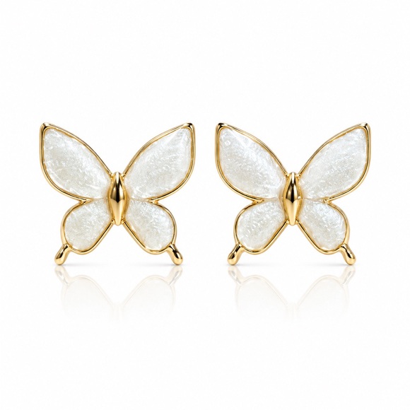 Zara Jewelry - Gold Butterfly Stud Earrings with White Inlay